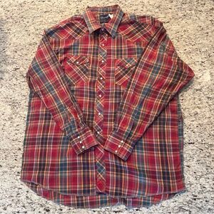 Vintage 90s Wrangler Pearl Snap Plaid Men’s Shirt XXL 19-37 X-Long Tails EUC